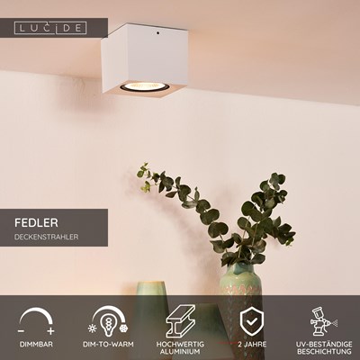 Lucide FEDLER - Deckenstrahler - LED Dim to warm - GU10 (ES111) - 1x12W 2200K/3000K - Weiß